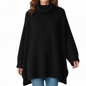 Vintage 90s UGG Black Oversized Turtleneck Chunky Knit Sweater S Preppy Designer